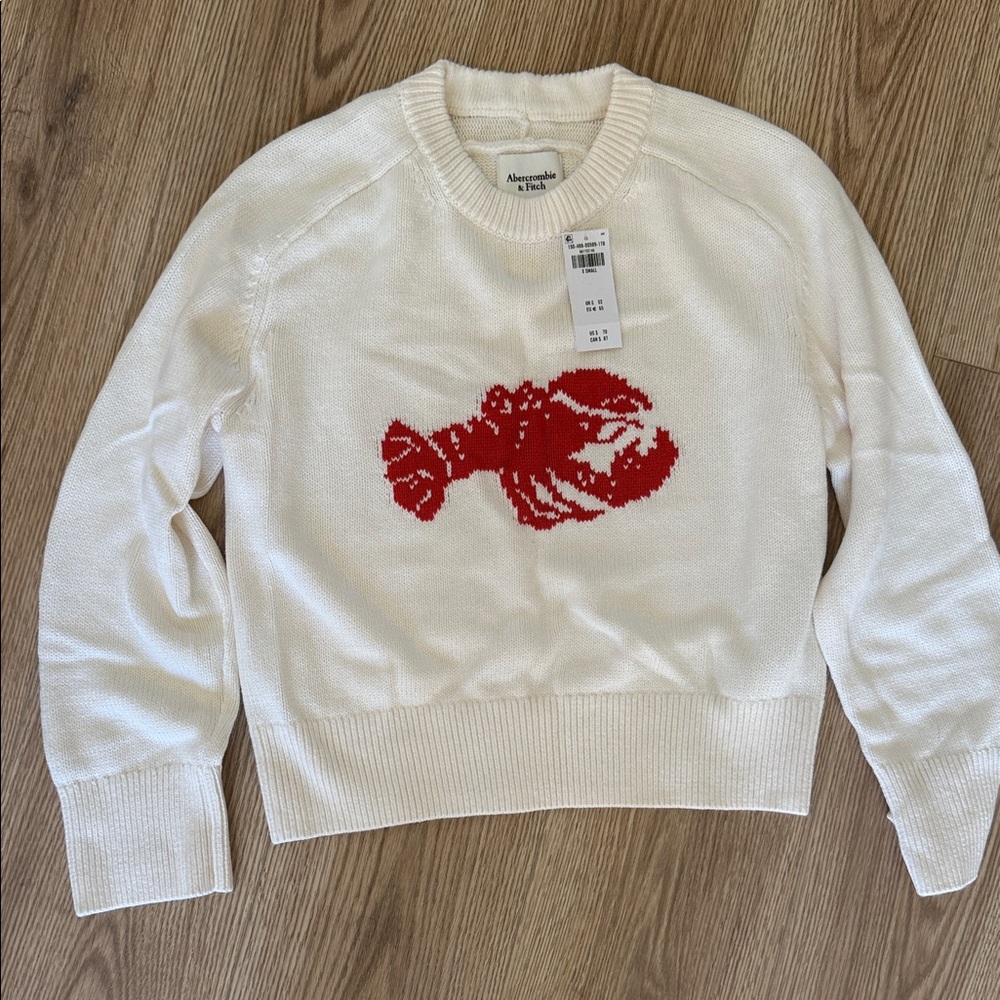 Abercrombie & Fitch White Sweater with Red Lobster Motif